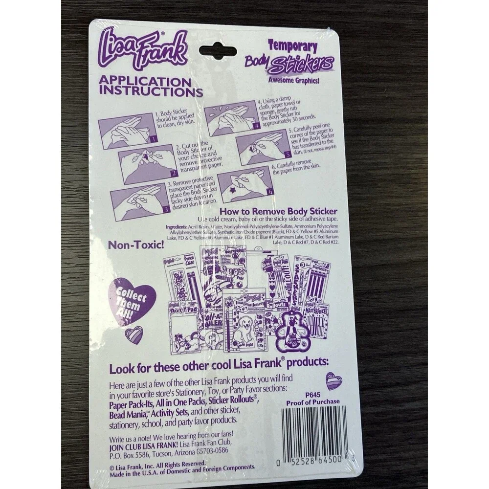 Vintage Lisa Frank Lot of 6 Packs Body Stickers Temporary Tattoos Transfers New
